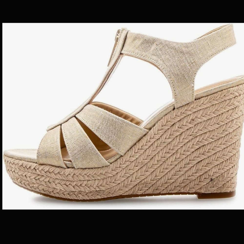 Michael Mk Kors Elegant Cream/gold Sandals Michael Kors Berkley Wedhe - Picture 8 of 9